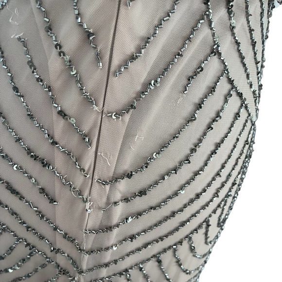 Adrianna Papell Women's Long Beaded Art Deco Blouson Gown Taupe/Pink Size 4 - Picture 13 of 16